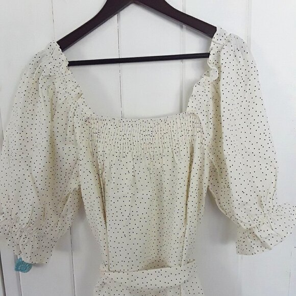 ELOQUII Linen Blend Smocked Ruffle Mini Dress Size 14 - Picture 4 of 11